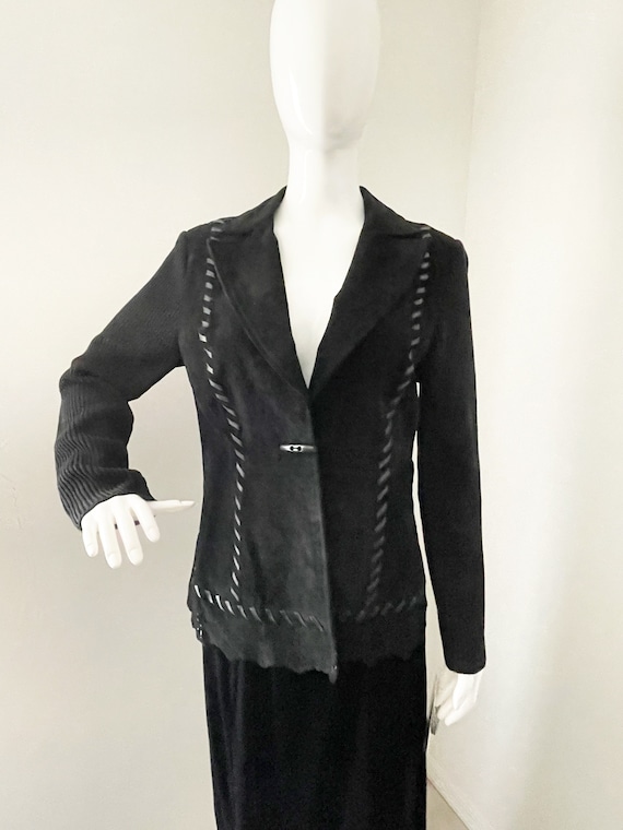 Vintage suede and knit cardigan, leather jacket, s