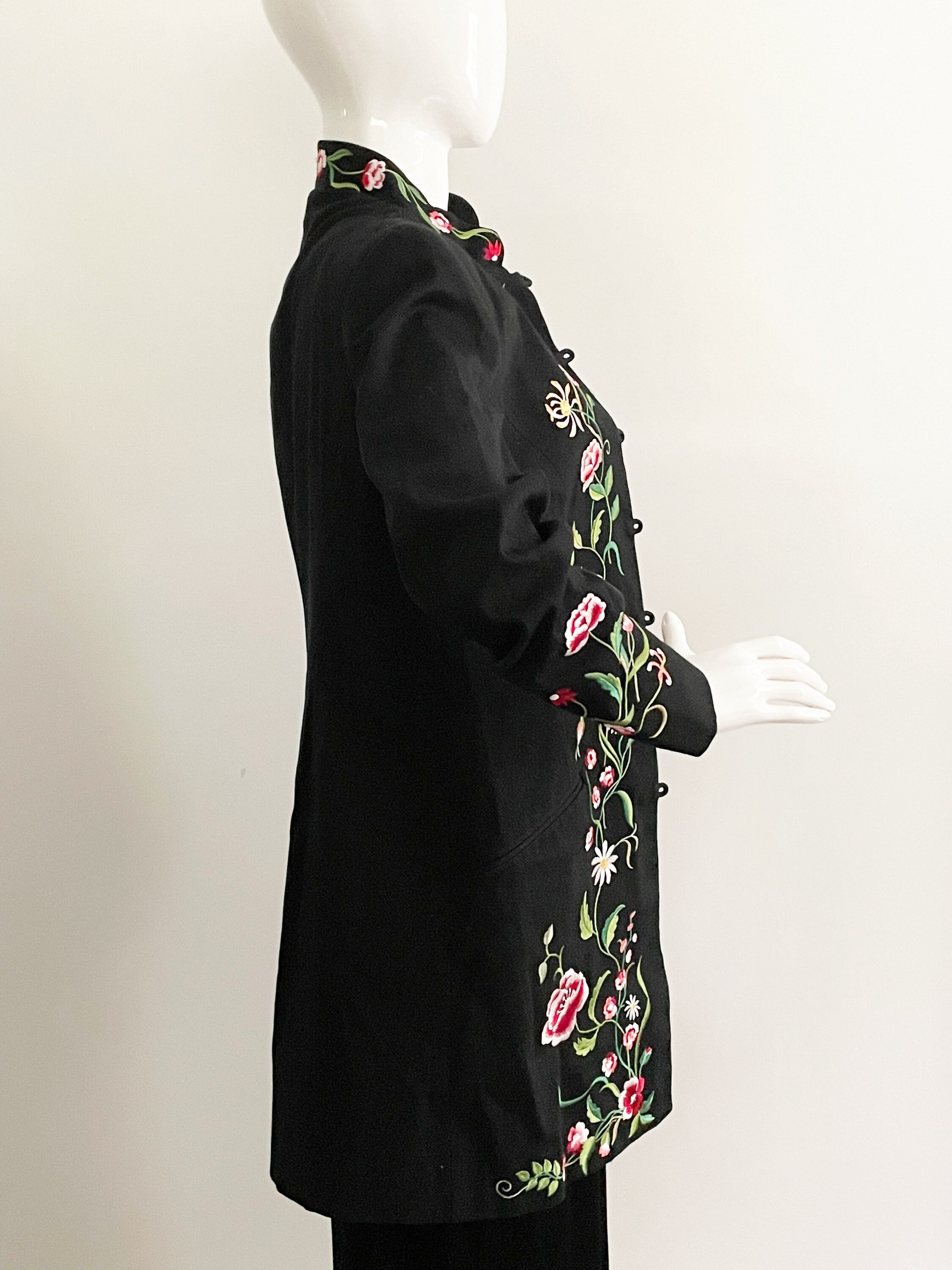 Victor Costa Black Duster Embroidered Jacket Black Long - Etsy