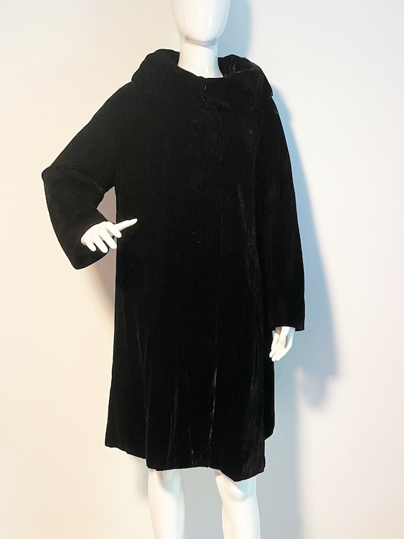 Vintage black velvet swing coat mid century modern coat 50 s 60 s velvet coat