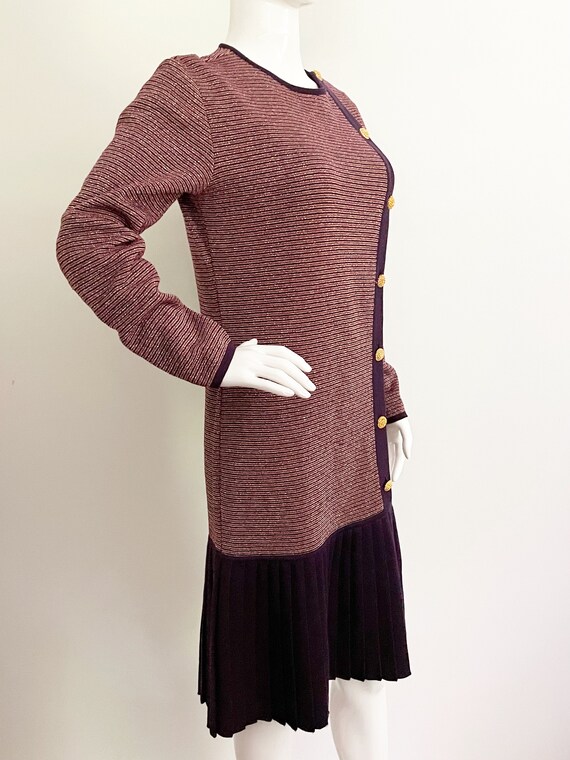 Drop Waist Wool Knit Dress, Pleated Purple, Striped Metallic Dress, Italy - Etsy Drop Waist Wool Knit Dress, Pleated Purple, Striped Metallic Dress, Italy - Etsy