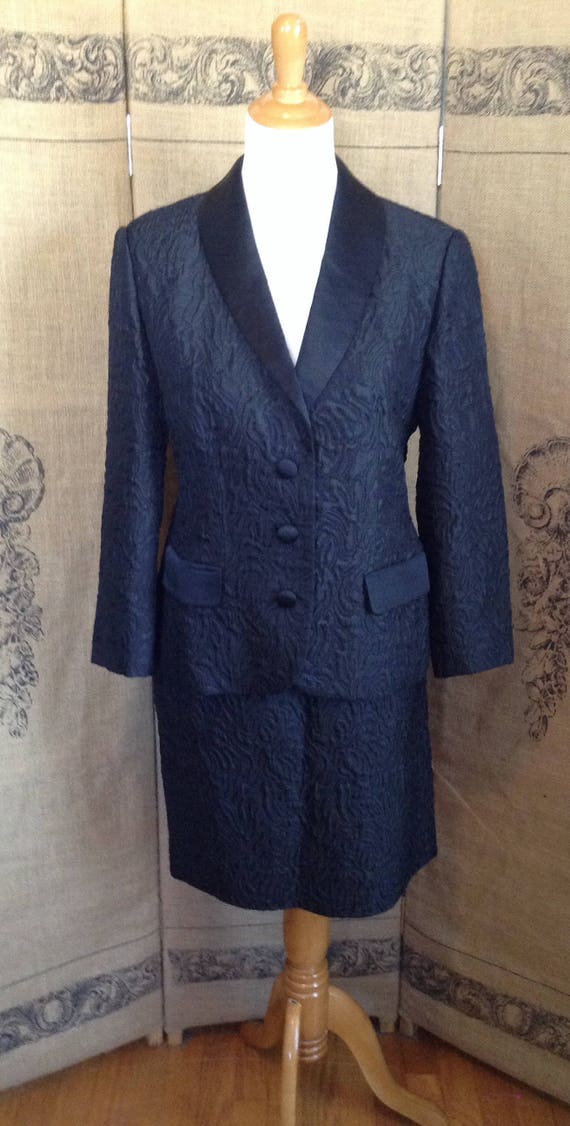Vintage black suit, two piece suit, satin trim,  … - image 3