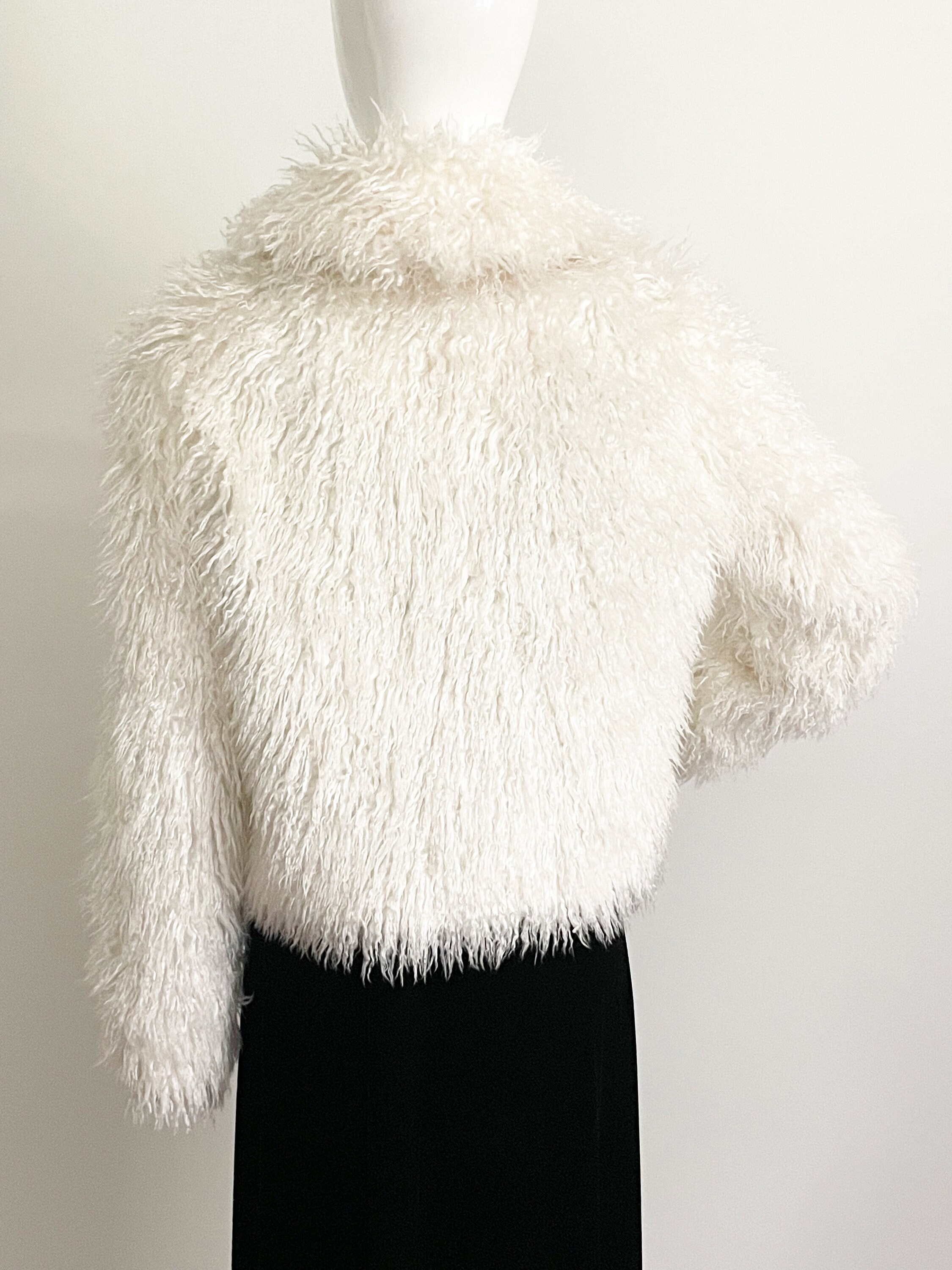 Vintage Faux Mongolian Lamb Jacket, Short Faux Fur Coat