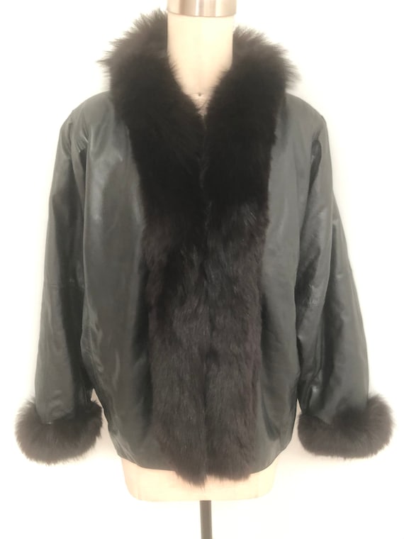Vintage leather jacket, fox fur collar and cuffs,