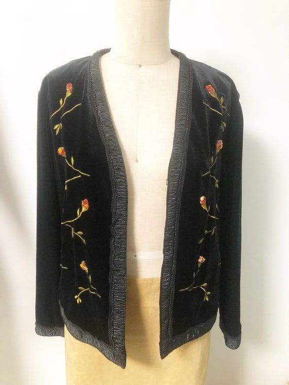 Vintage velvet jacket, beaded jacket, embroidered… - image 3