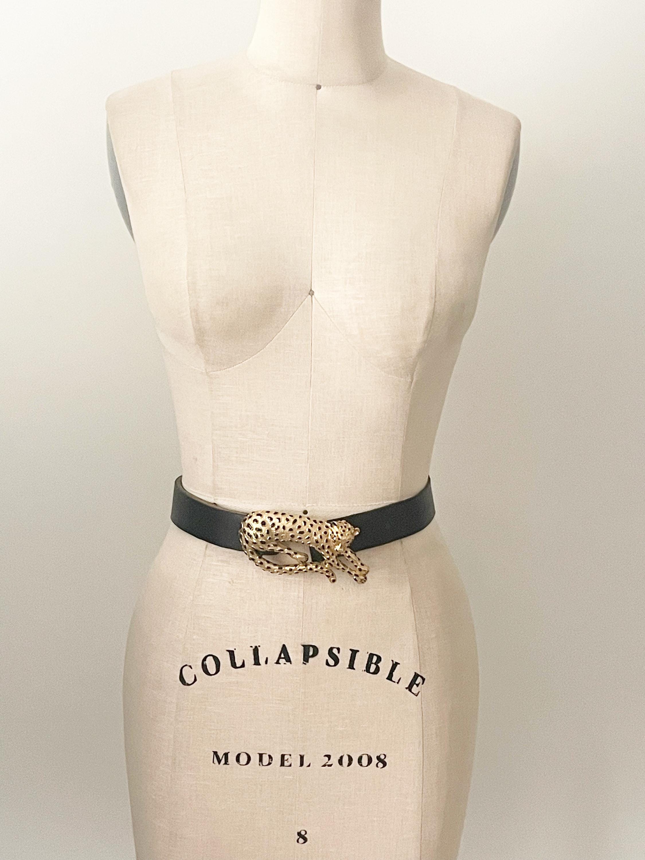 Vintage MIMI Di Leopard Statement Belt Buckle, Gold Tone 
