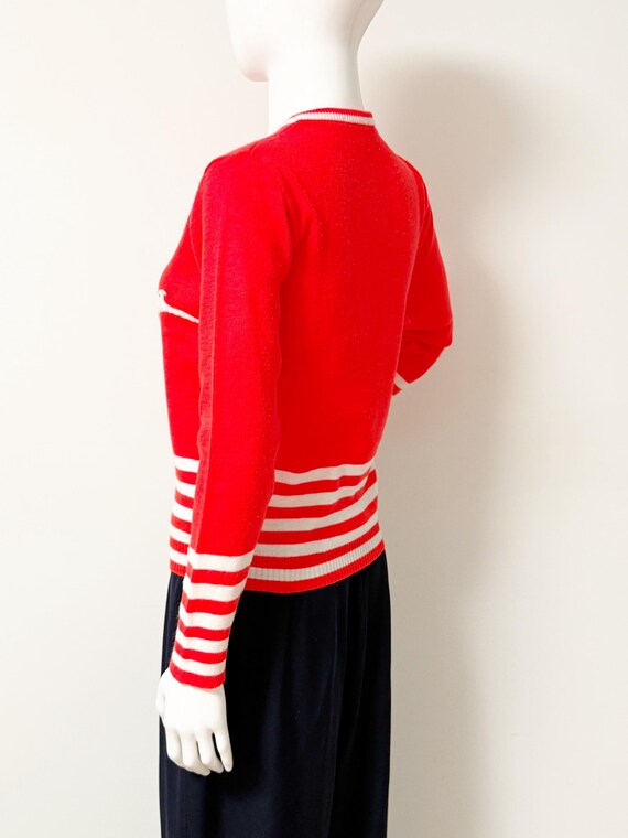 Vintage red white pullover sweater, seagull sweater, embellished sweater, lightweight sweater View 5