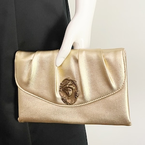 Bolso de noche vintage de piel sintética con diseño de camafeo dorado, bolso de mano con adornos de Gibson Girl, cartera