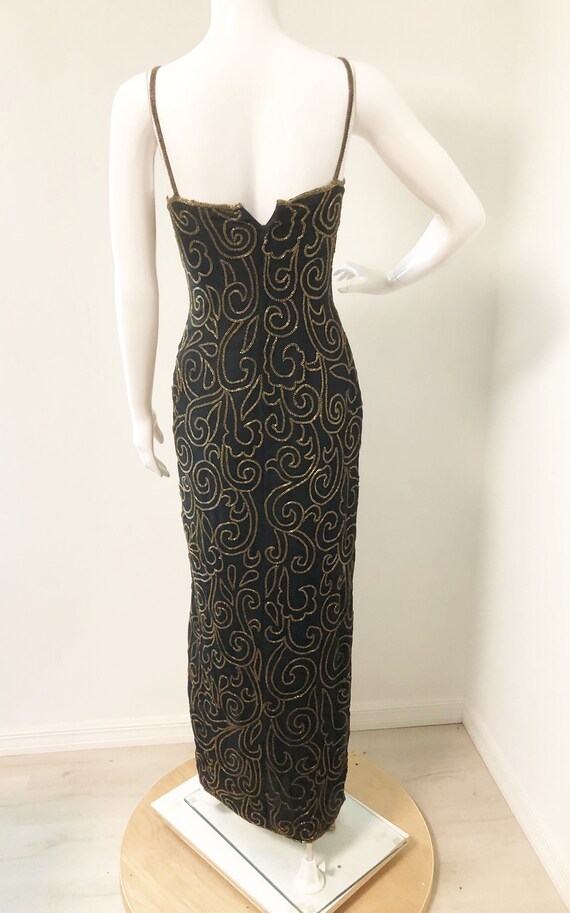 Vintage black silk beaded gown, sexy gown with sl… - image 3