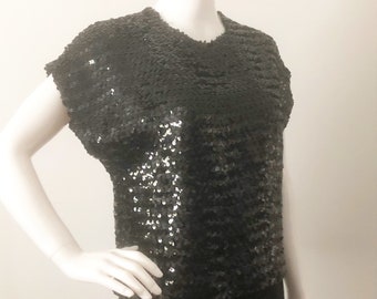 Vintage sequin top, black sequin blouse, black sequin top, shiny top, holiday blouse