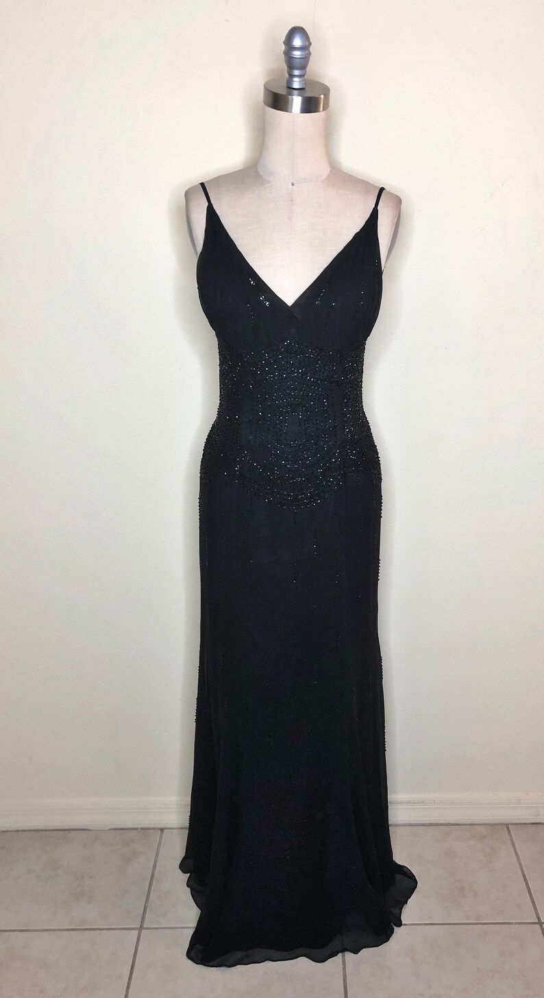Black Beaded Gown Chiffon Overlay Gown Sequin Black Gown - Etsy