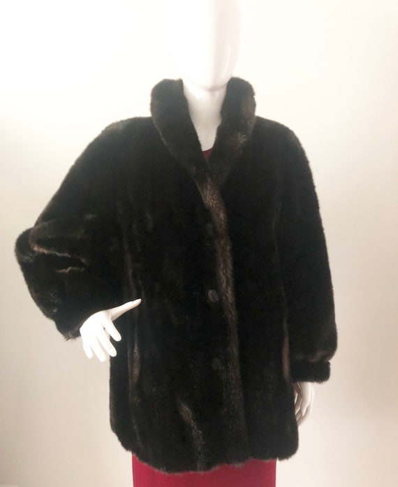 Vintage Faux Fur Jacket, Dark Brown Fur Coat, Hilmoor, NY