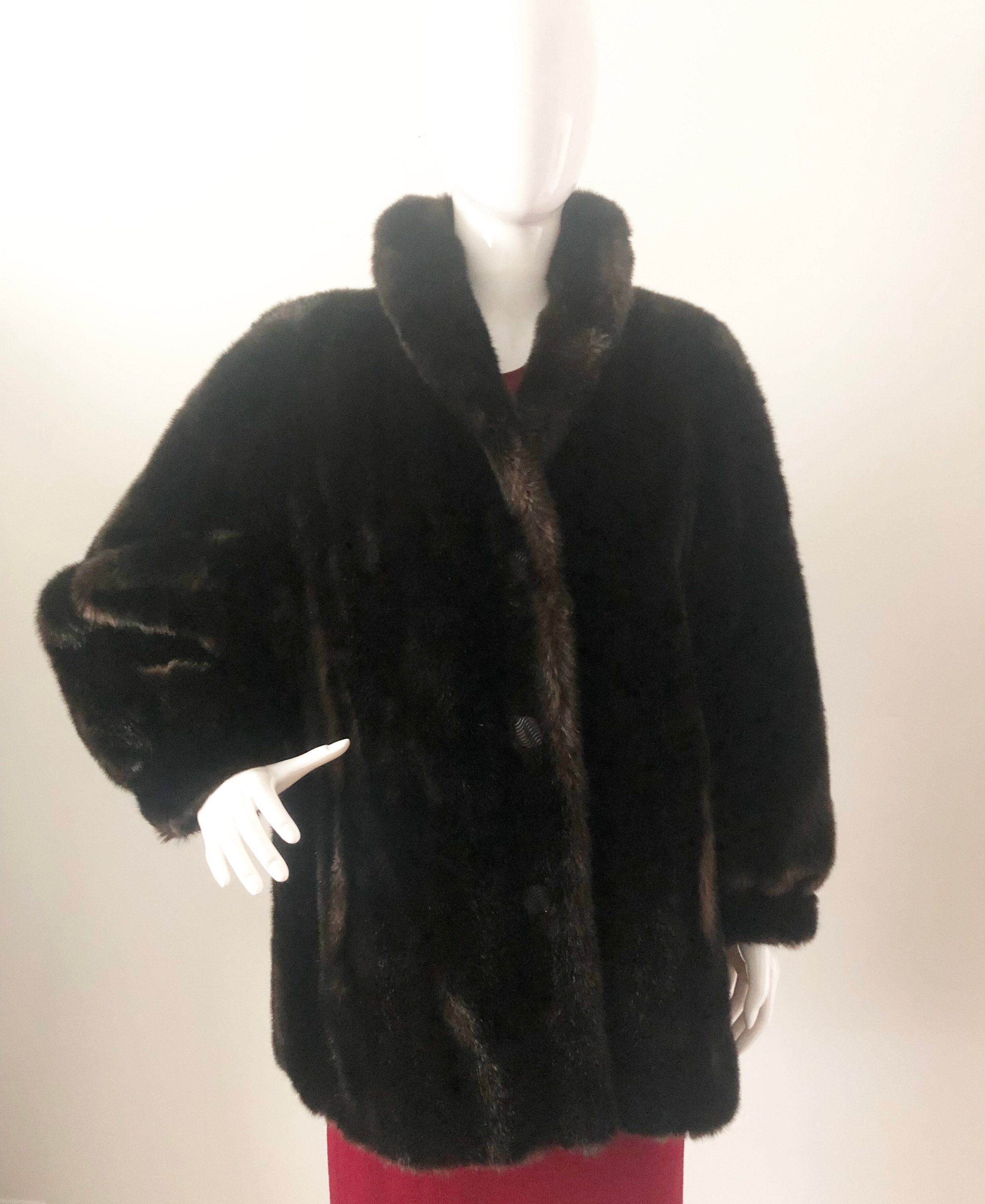 Vintage Faux Fur Jacket, Dark Brown Fur Coat, Hilmoor, NY