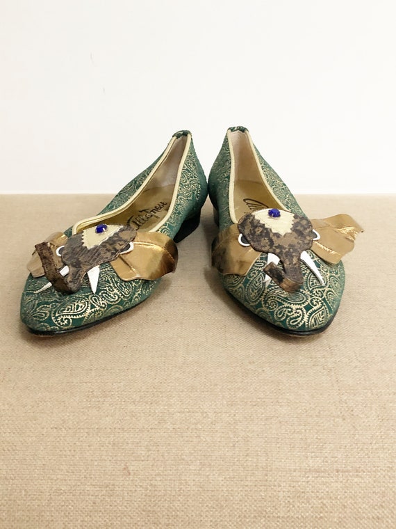 Vintage embossed metallic leather shoes, Albanese… - image 2