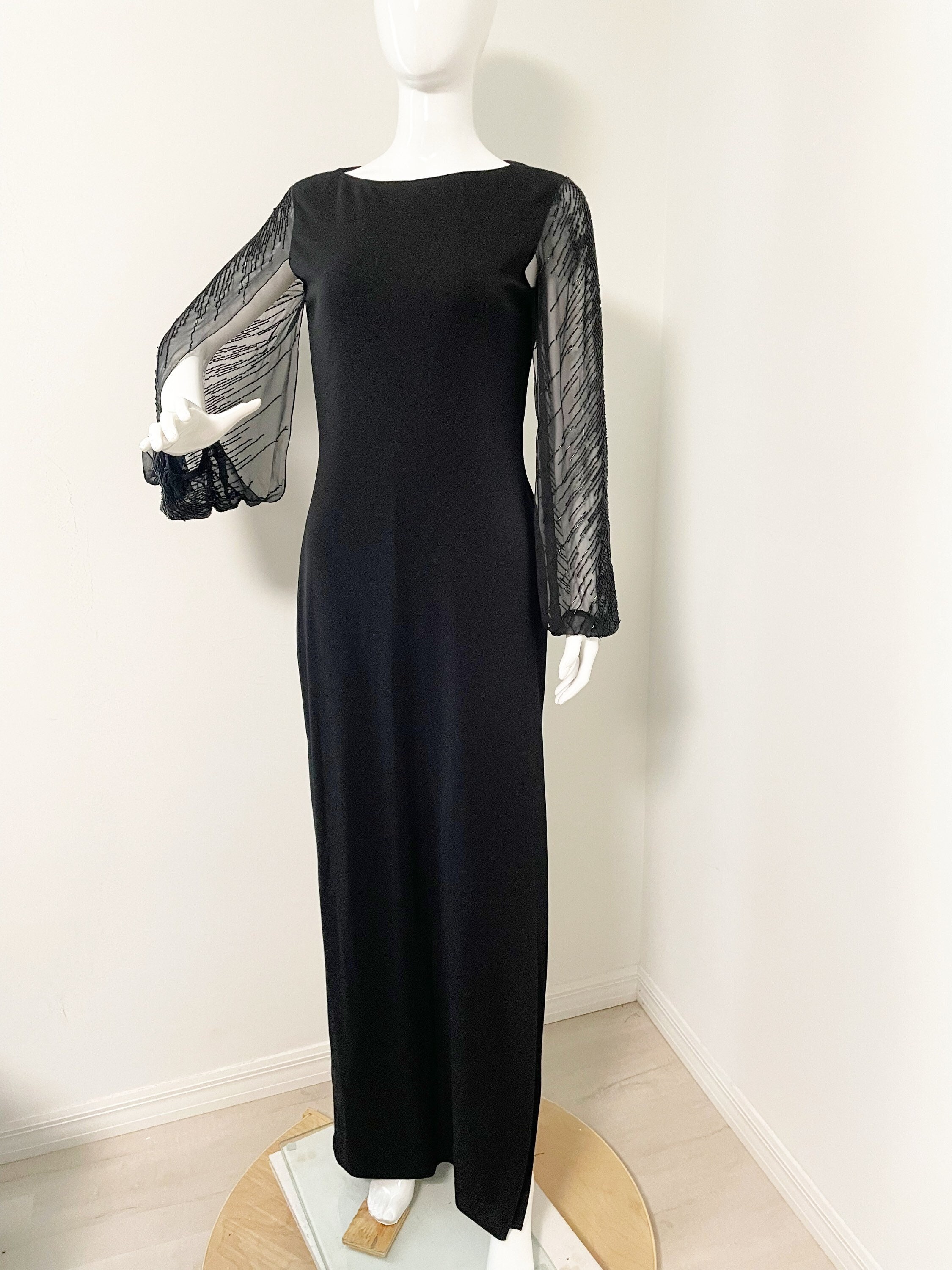 Lara 29173 Long Sleeve Beaded Dresses With Sheer Sleeves |  NorasBridalBoutiqueNY