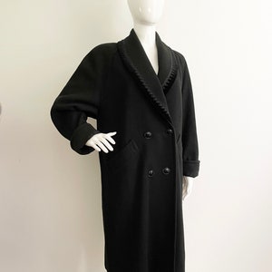 Vintage 1980&#39;s black wool coat, soutache trim with velvet, double breasted long coat, black wool coat, Jofeld