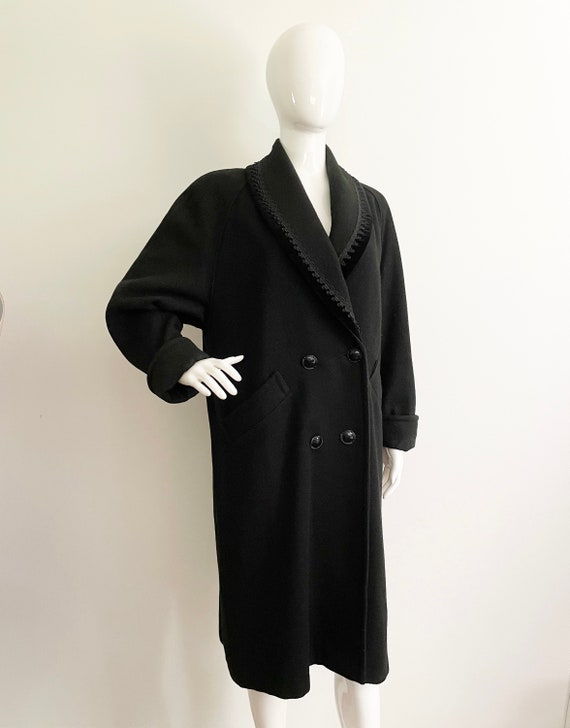 black 80s coat vintage long wool coat - Gem