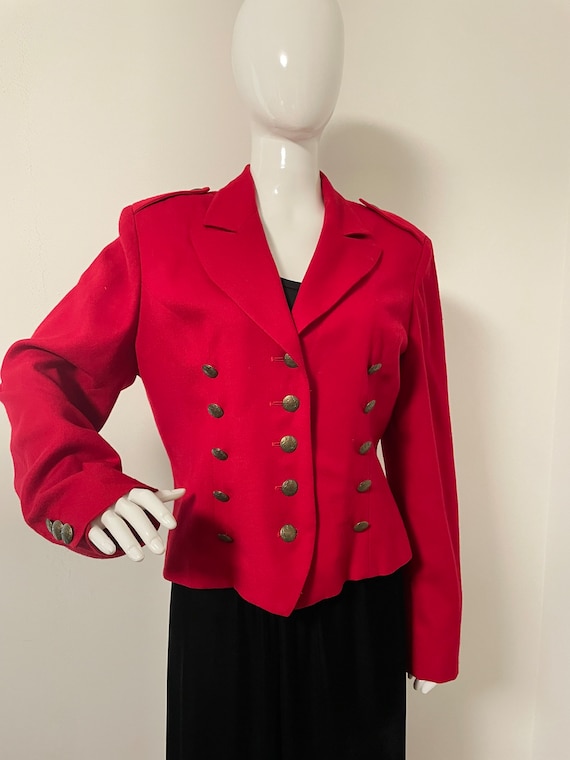 Vintage military style red cropped jacket, red bl… - image 2