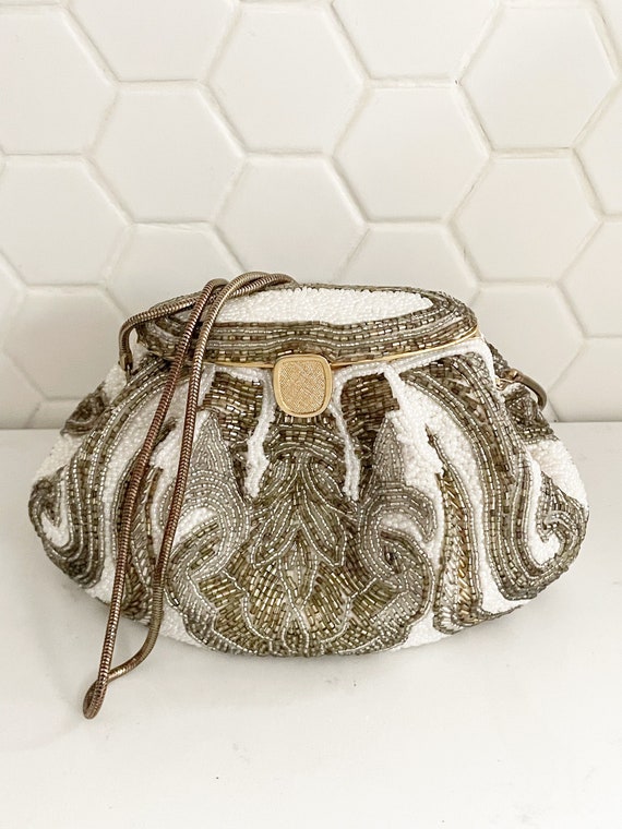 Vintage La Regale beaded evening bag, gold/silver… - image 1