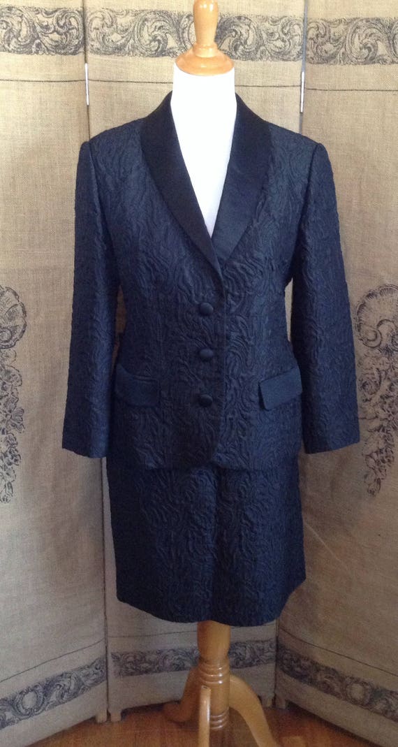 Vintage black suit, two piece suit, satin trim,  … - image 2