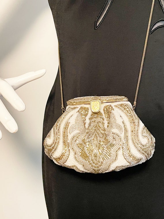 Vintage La Regale beaded evening bag, gold/silver… - image 8