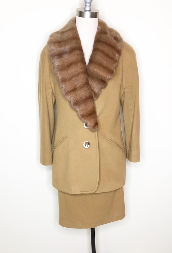 Vintage two piece wool suit, fur collar, Casor,  … - image 1