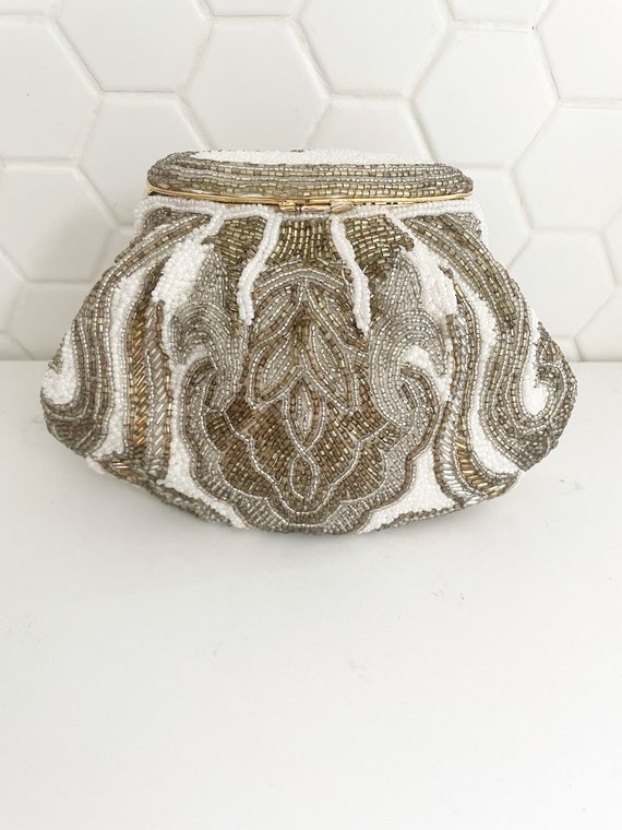 Vintage La Regale beaded evening bag, gold/silver… - image 2