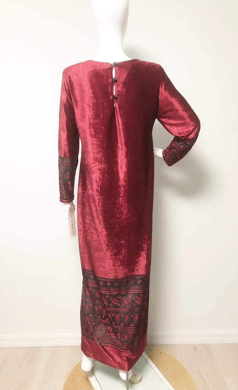 Vintage Ruth Norman panne velvet, burnout velvet, burgundy dress, velvet hostess gown, maxi, NOS image 3