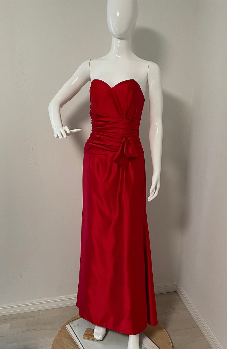 Vintage Scott Mcclintock Red Strapless Gown, Rusched Dress, Long Red ...