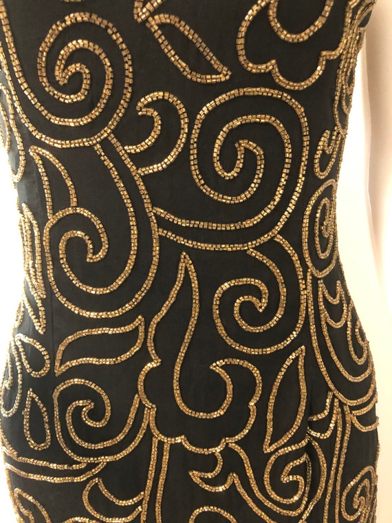 Vintage black silk beaded gown, sexy gown with sl… - image 5