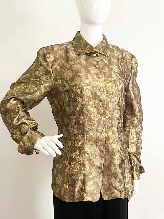 Vintage Carlisle metallic floral blouse, silk blou