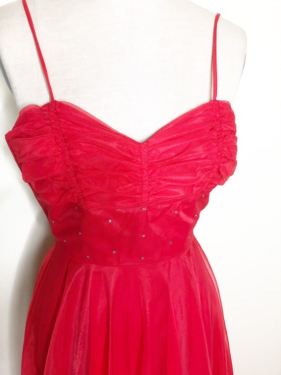 80's red gown, chiffon maxi, red dress, prom gown