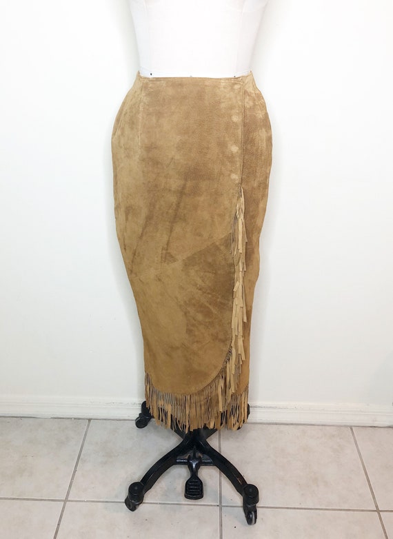 Suede wrap fringe skirt, cowgirl skirt, Lew Magram
