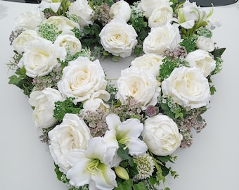 Wedding Car Decoration Heart of Silk Flowers White Roses Peonies Lilies Engagement Gift Idea Never Wilting Wedding Flowers