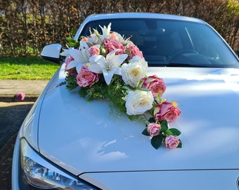 Luxurious Wedding Car Decoration: Silk Rose & Lily Bouquet