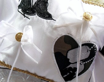 Military Wedding  Embroidered Ring Bearer Pillow