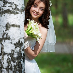 Cascade Shoulder Bridal Veil Beaded Edge Model Alison