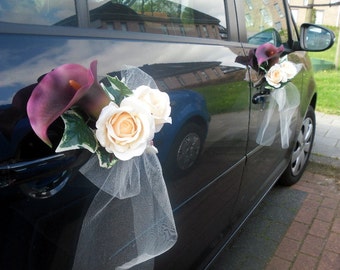 Wedding Car Decoration Cockades Callas, Roses, Vines