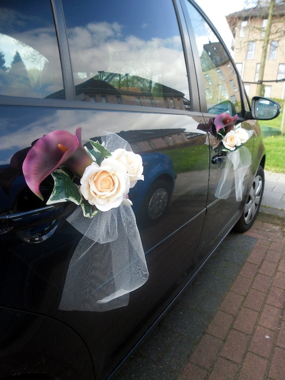Wedding Car Decoration Cockades Callas Roses Vines Etsy