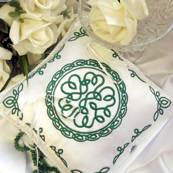 Handcrafted Celtic Knot Wedding Ring Bearer Pillow | Endless Love Knot Embroidery | Satin Luxury | Celtic Heritage Collection