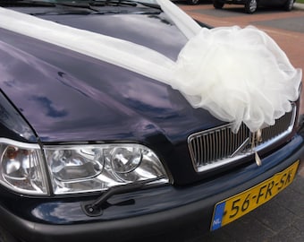 Ensemble de Décoration de Voiture de Mariage : Rubans et Nœuds en Organza Transparent | Look Traditionnel et Doux