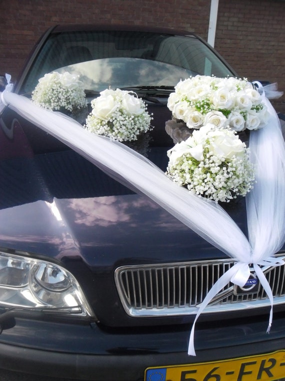 (25-tlg. Set) Hochzeits Auto Rosen Dekoration Weiss