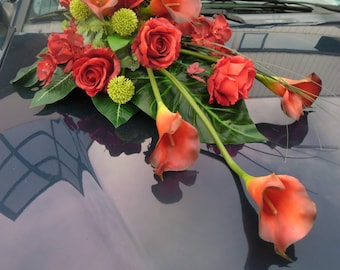 Wedding Homecoming Prom Car Decoration Long Cascading Bouquet of Silk Roses Calla Lilies Alium Never Wilting Celebratory Flowers