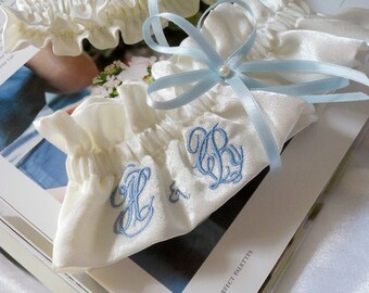 Personalized Bridal Garter Set | Monogrammed Wedding Garters | Tossing & Keepsake | Made of Bridal Satin with Hidden Seams
