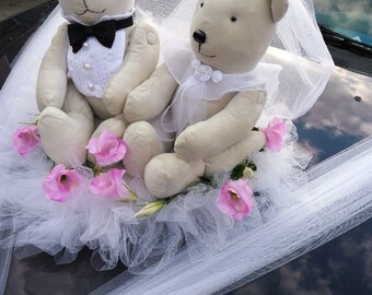 Wedding Car Bonnet Decoration Two Bears, Customizable in Colours, Attire, with Embroidered Names, Same-Sex Marriage, Great Wedding Gift