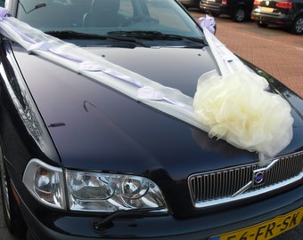 Luxurious Wedding Car Decoration: Organza Bow & Heart Ribbons