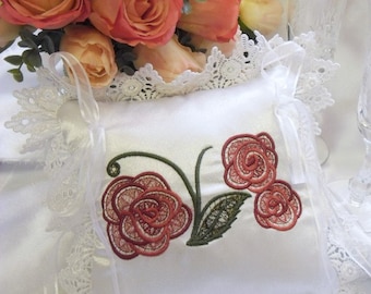 Sweet Country Roses Embroidered Ring Pillow