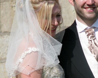 Papilotte Center Gathered Shoulder Bridal Veil Scalloped Edge With Pearls