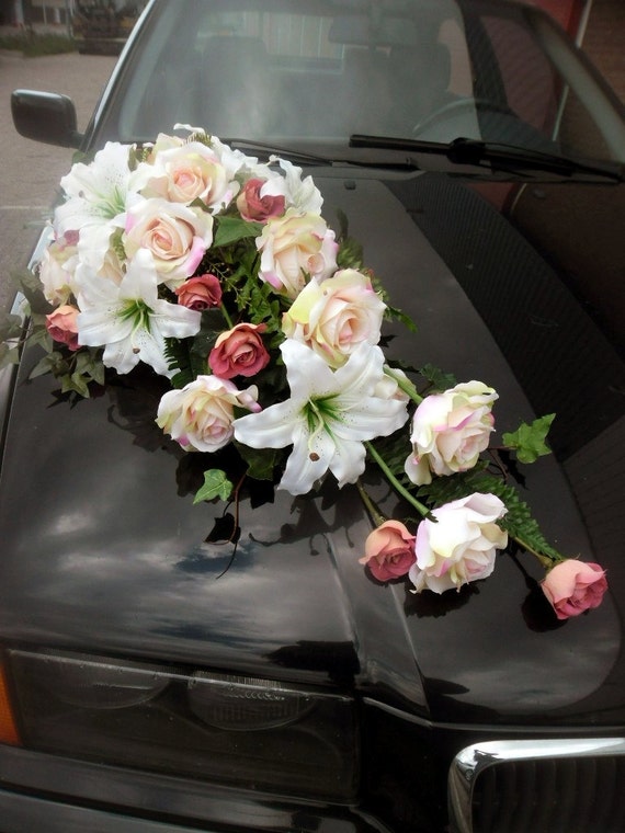 Wedding Car Decoration Cascading Bouquet of Silk Roses, Lilies