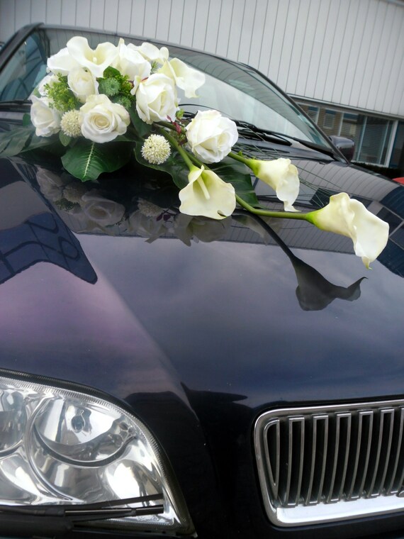 Roses Fleurs De Long Mariage Voiture Bouquet Soie Calla