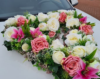 Romantic Heart of Silk Flowers Wedding Car Decoration - Luxurious Roses & Lilies